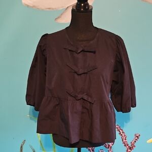Velvet Heart Black Blouse with Bow Accents